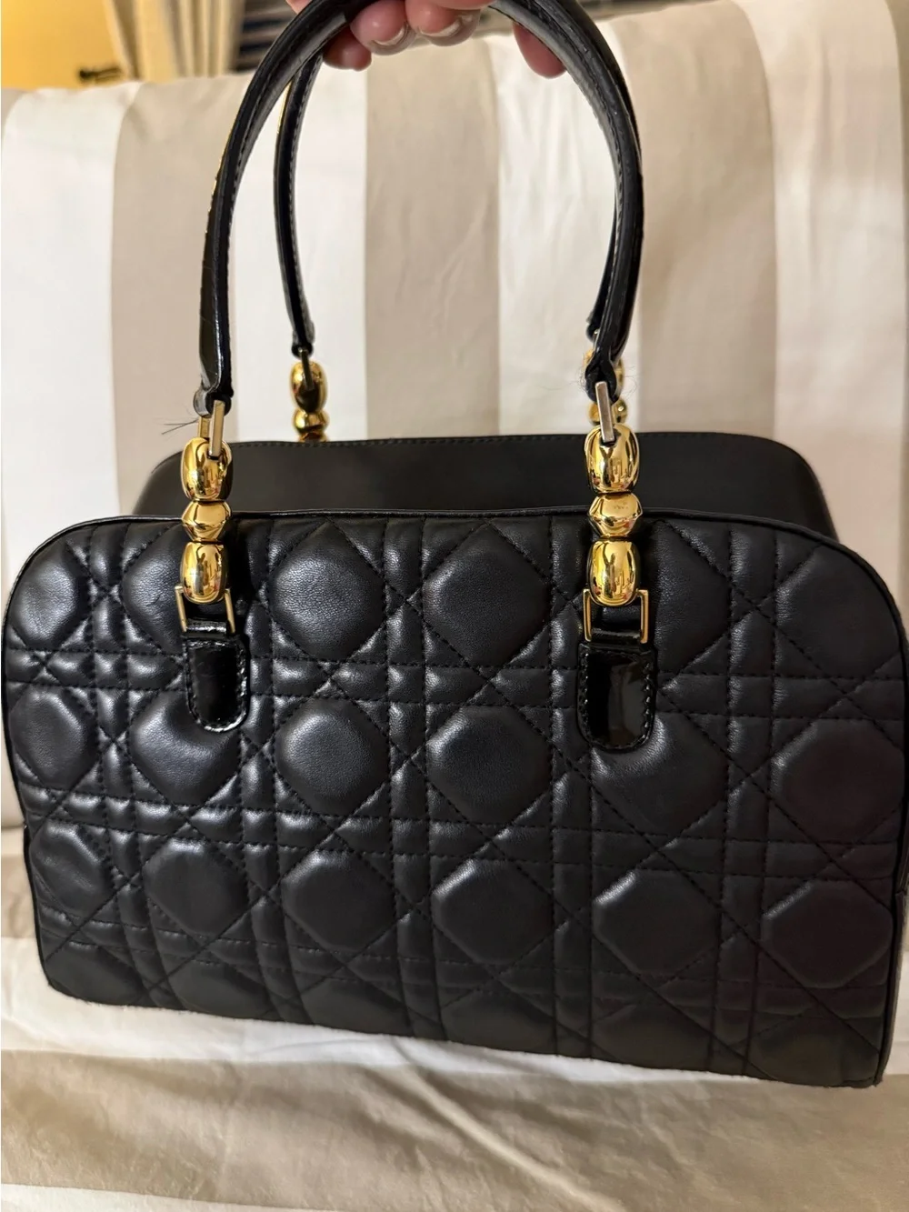 Christian Dior Black Quilted Satchel with Gold Hardware